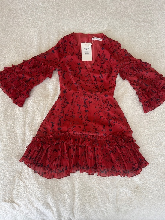 saints + secrets Dresses & Skirts - Red Floral Ruffle Long Sleeve Dress